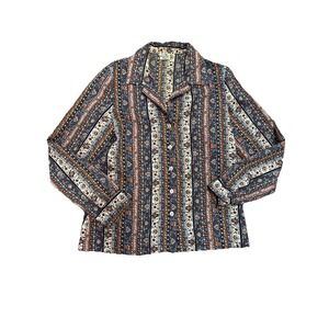 Vintage Womens Boho Hippie Floral Long Sleeve Blouse Shirt Top Lucky Britches Lg